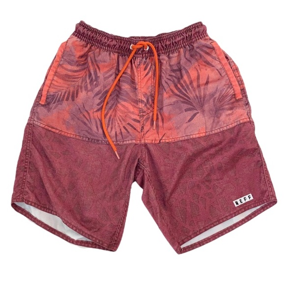 Neff Daily Hot Tub Surf Swim Board Shorts in Watercolor Palms Burgundy - Picture 2 of 12